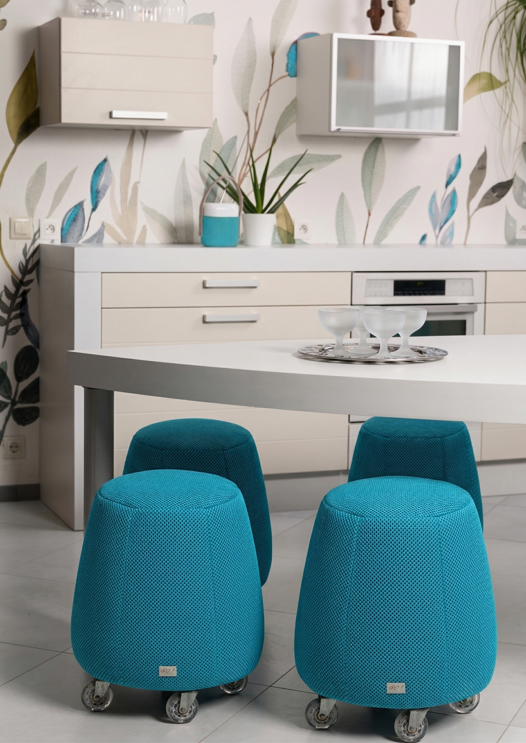 Tabouret ergonomique en résille épaisse - Turquoise
