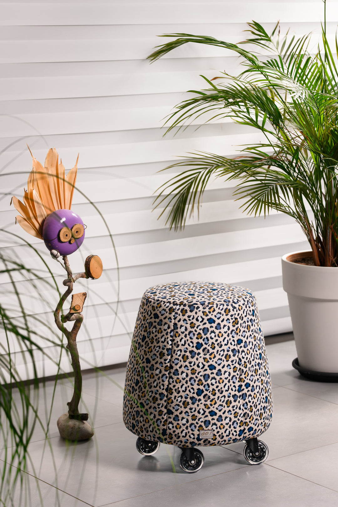 Tabouret ergonomique - Tissu léopard bleu