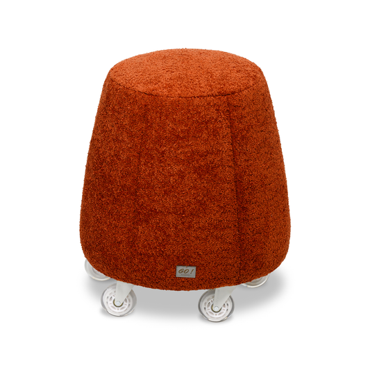 Tabouret ergonomique GO! en bouclette terracotta, piètement à roulettes blanches